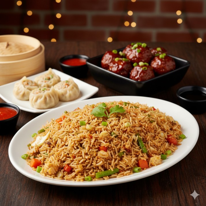 Veg Fried Rice and Veg Manchurian and Veg Momo